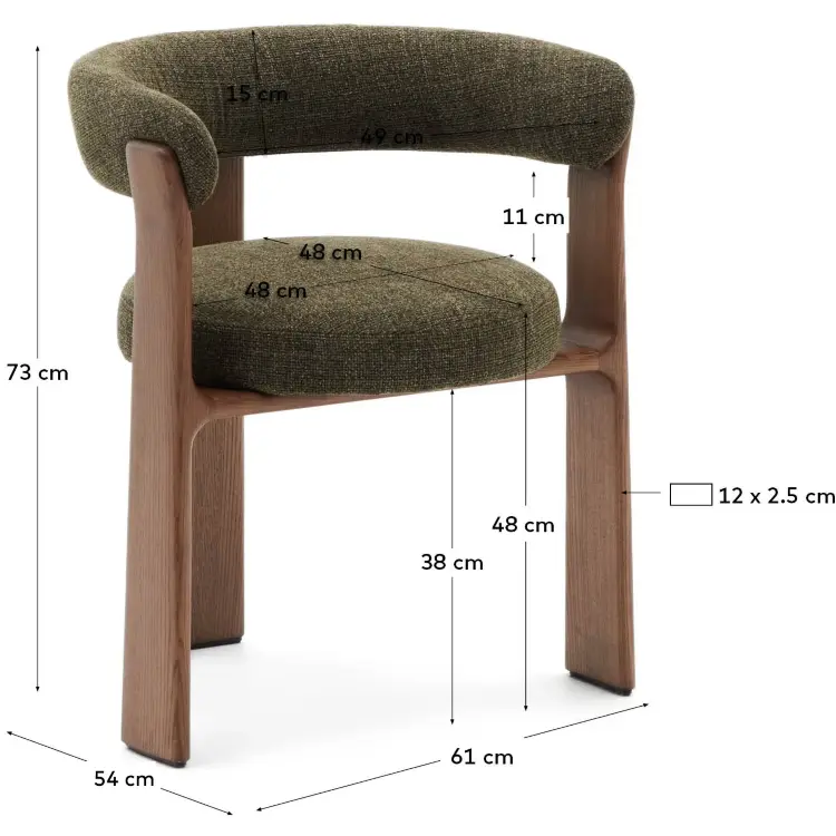 Granite Стул на 3 ножках из зеленого шенилла и массива ясеня в отделке орех