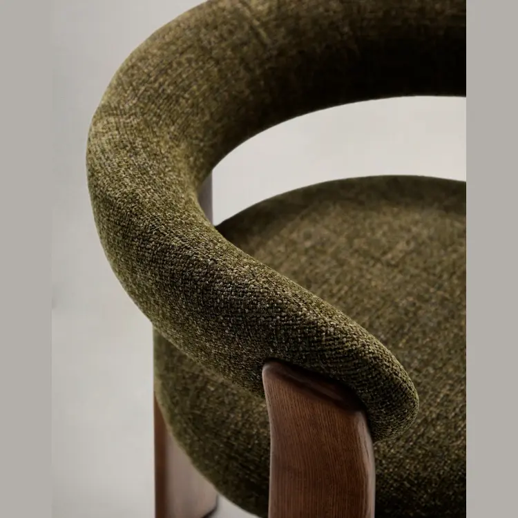 Granite Стул на 3 ножках из зеленого шенилла и массива ясеня в отделке орех