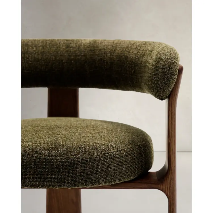 Granite Стул на 3 ножках из зеленого шенилла и массива ясеня в отделке орех