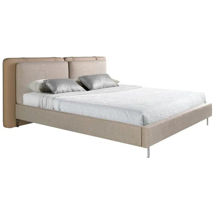 Кровать 7154/GC2220 из экокожи цвета норки и серой ткани