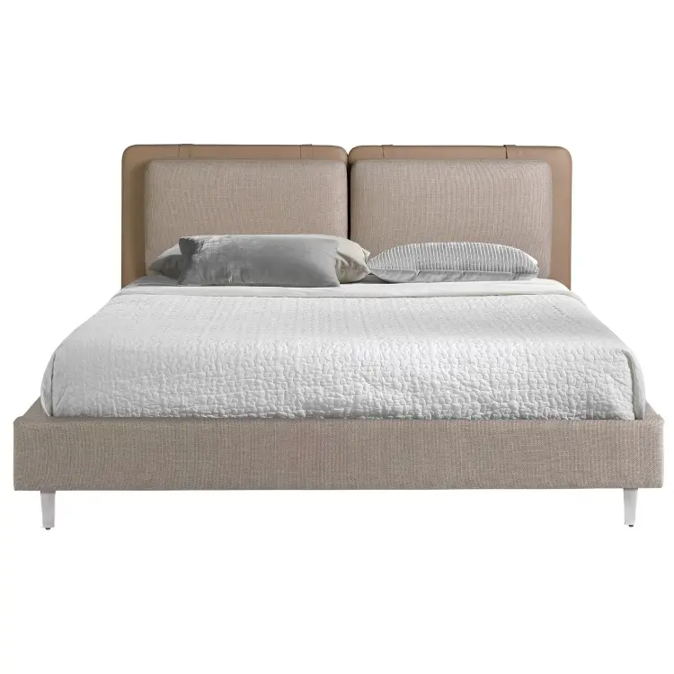 Кровать 7154/GC2220 из экокожи цвета норки и серой ткани