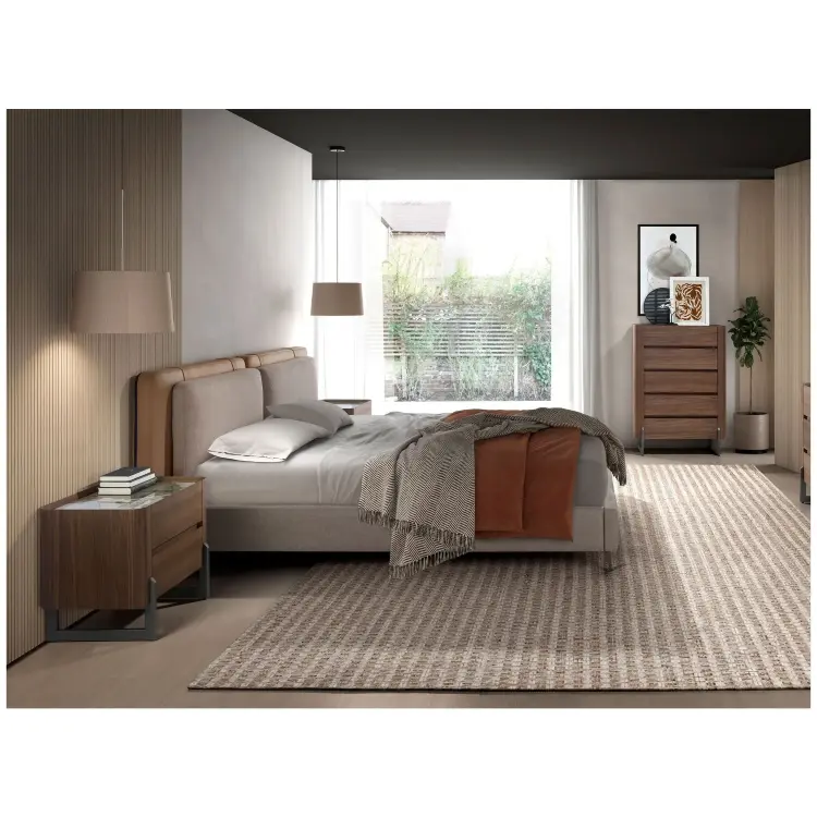 Кровать 7154/GC2220 из экокожи цвета норки и серой ткани