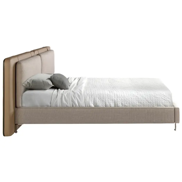 Кровать 7154/GC2220 из экокожи цвета норки и серой ткани