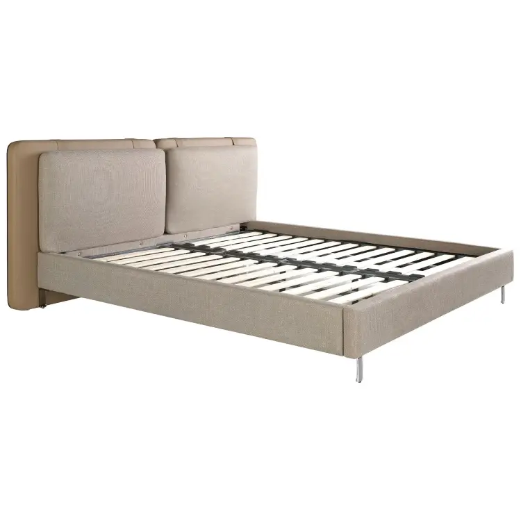 Кровать 7154/GC2220 из экокожи цвета норки и серой ткани