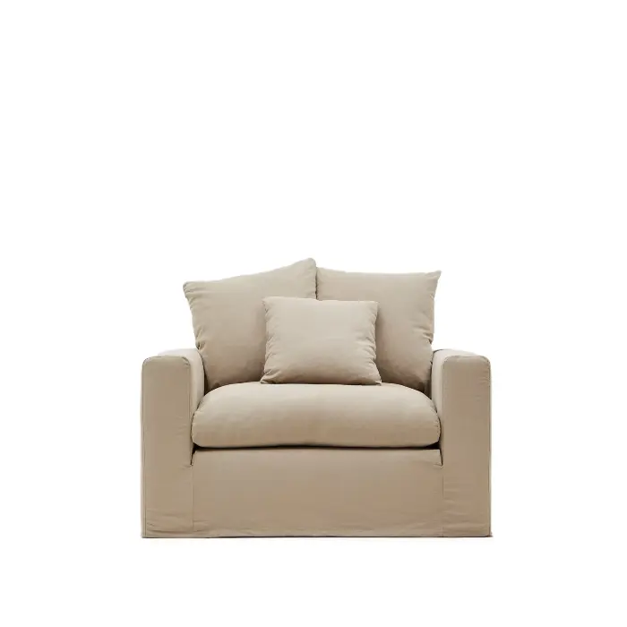 Кресло Nora со съемным чехлом серо-коричневое из льна и хлопка 140 см