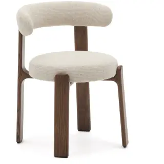 Granite Стул на 4 ножках из бежевого шенилла и массива ясеня в отделке орех