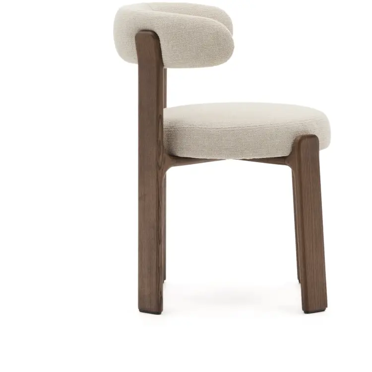Granite Стул на 4 ножках из бежевого шенилла и массива ясеня в отделке орех