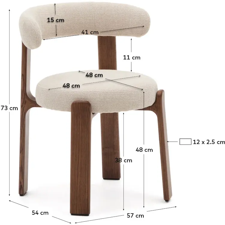 Granite Стул на 4 ножках из бежевого шенилла и массива ясеня в отделке орех