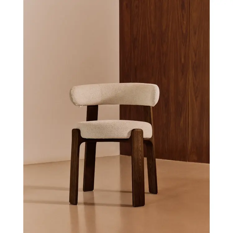 Granite Стул на 4 ножках из бежевого шенилла и массива ясеня в отделке орех
