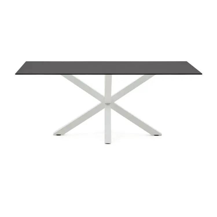 Argo Стол обеденный с белыми ножками из стали и столешницей из черного стекла 200x100