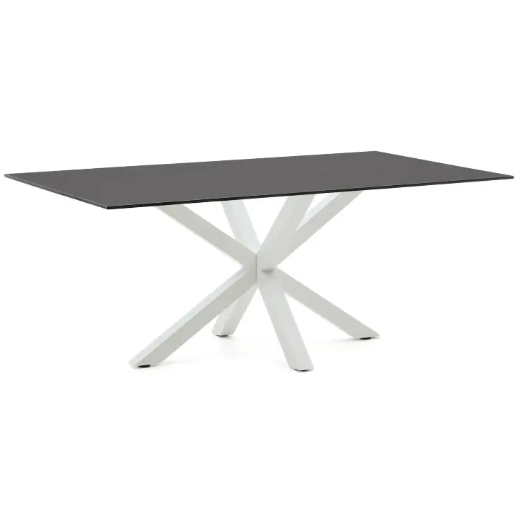 Argo Стол обеденный с белыми ножками из стали и столешницей из черного стекла 200x100