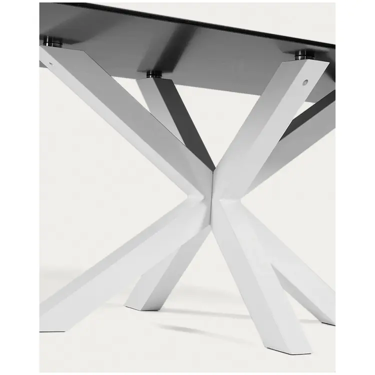 Argo Стол обеденный с белыми ножками из стали и столешницей из черного стекла 200x100