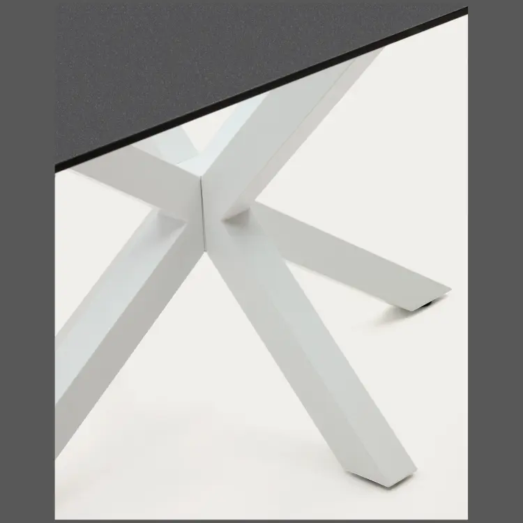 Argo Стол обеденный с белыми ножками из стали и столешницей из черного стекла 200x100