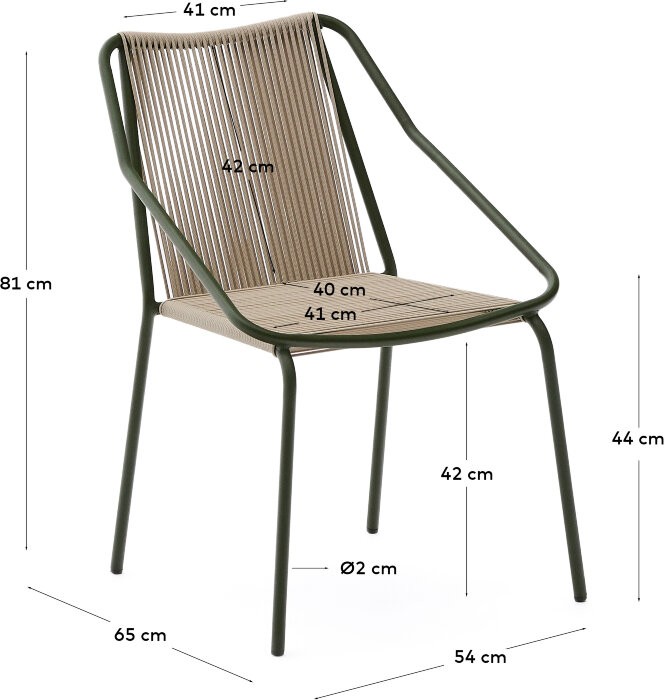 Садовое кресло Zivia из веревки цвета экрю и оцинкованной стали зеленого цвета