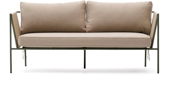 Уличный 2-х местный диван Zivia из веревки цвета экрю и стали зеленого цвета