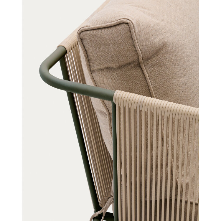 Уличный 2-х местный диван Zivia из веревки цвета экрю и стали зеленого цвета