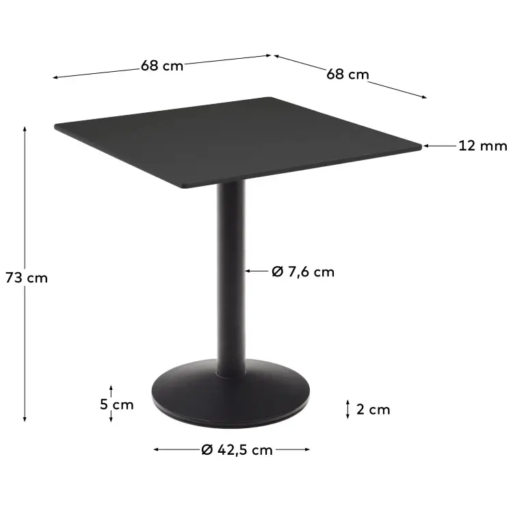 Esilda Уличный стол черный на черном металлическом основании 70 x 70 x 70 см