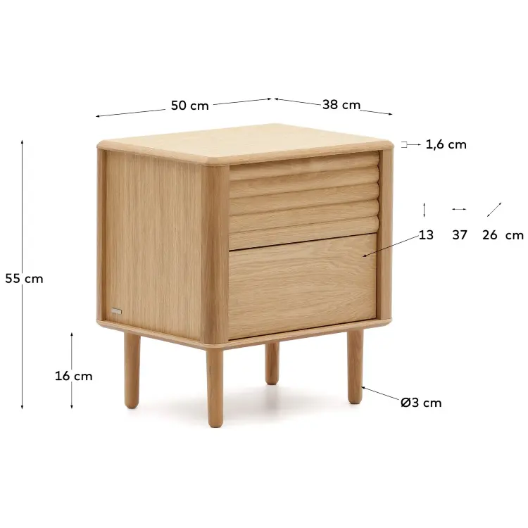 Lenon Тумбочка с 2 ящиками из шпона дуба 50 x 55 см