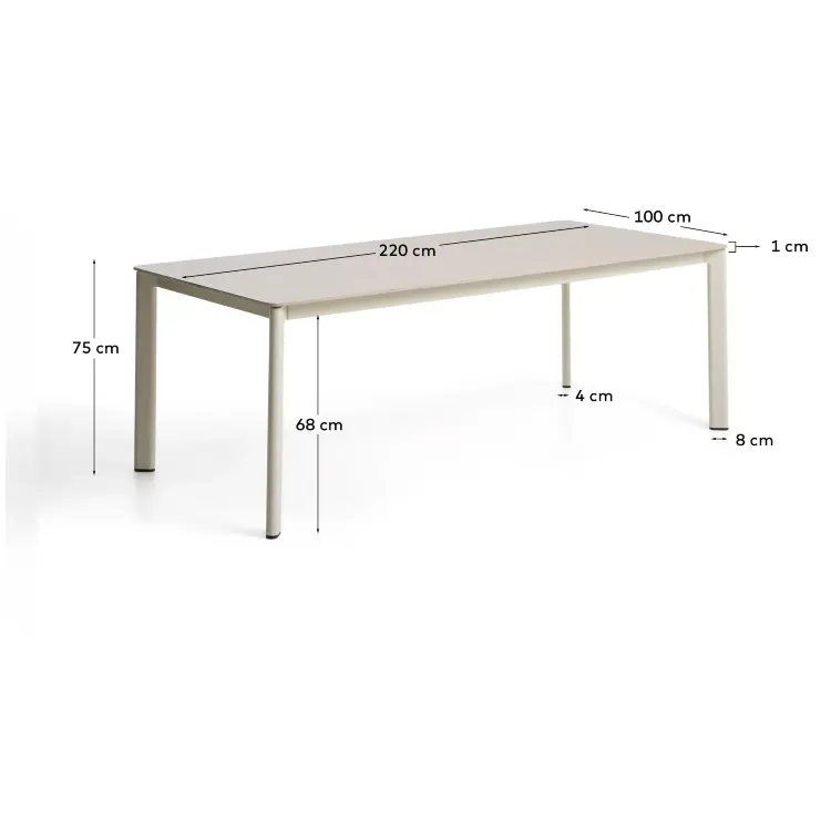 Уличный стол Anafi с бежевой столешницей из спеченного камня, 220 x 100 см