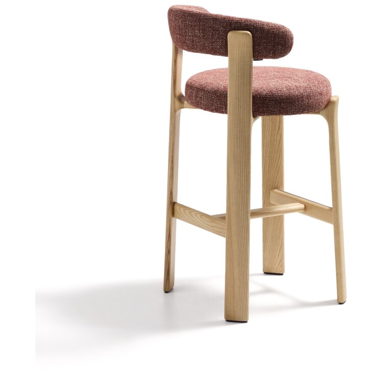 Барный стул Granite из терракотовой синели и ясеня с натуральной отделкой 75 см