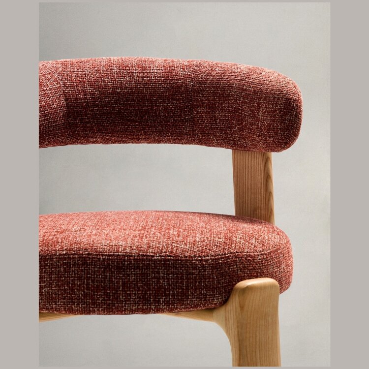 Барный стул Granite из терракотовой синели и ясеня с натуральной отделкой 75 см