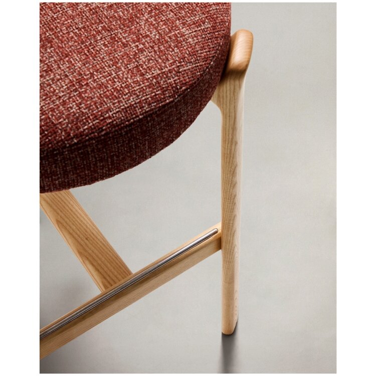 Барный стул Granite из терракотовой синели и ясеня с натуральной отделкой 75 см