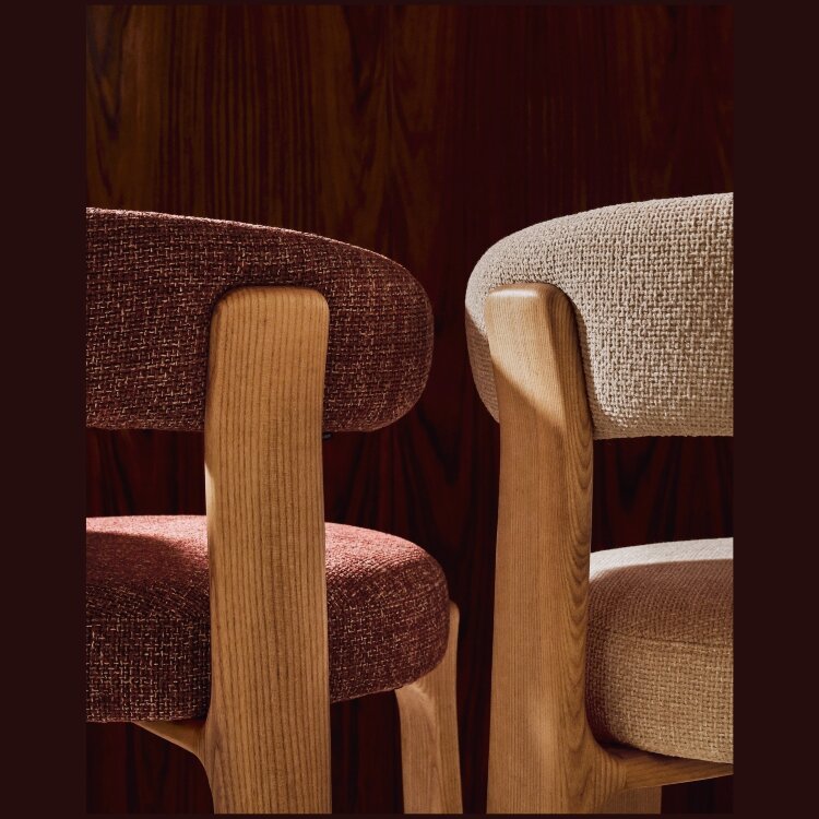 Барный стул Granite из терракотовой синели и ясеня с натуральной отделкой 75 см