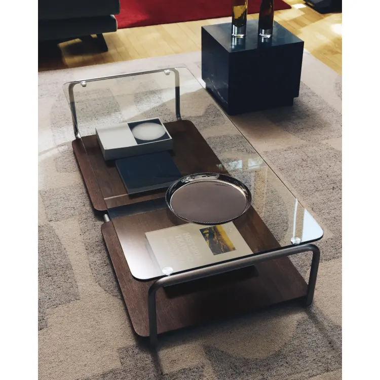 Журнальный столик Tarsel из закаленного стекла с подносом из орехового шпона