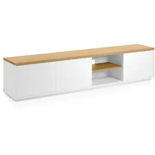 Тумба под ТВ Abilen шпон дуба и белый лак 200 x 44 cm