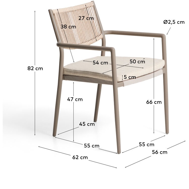Уличный стул Argasi из алюминия цвета экрю и веревки
