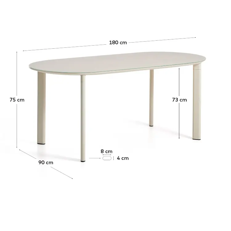 Уличный стол Erice из алюминия и закаленного стекла цвета экрю, 180 x 90 см