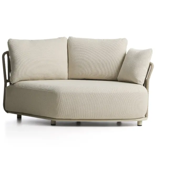 Изогнутый модуль уличного дивана Osani из алюминия экрю и веревки цвета таупе 167 см