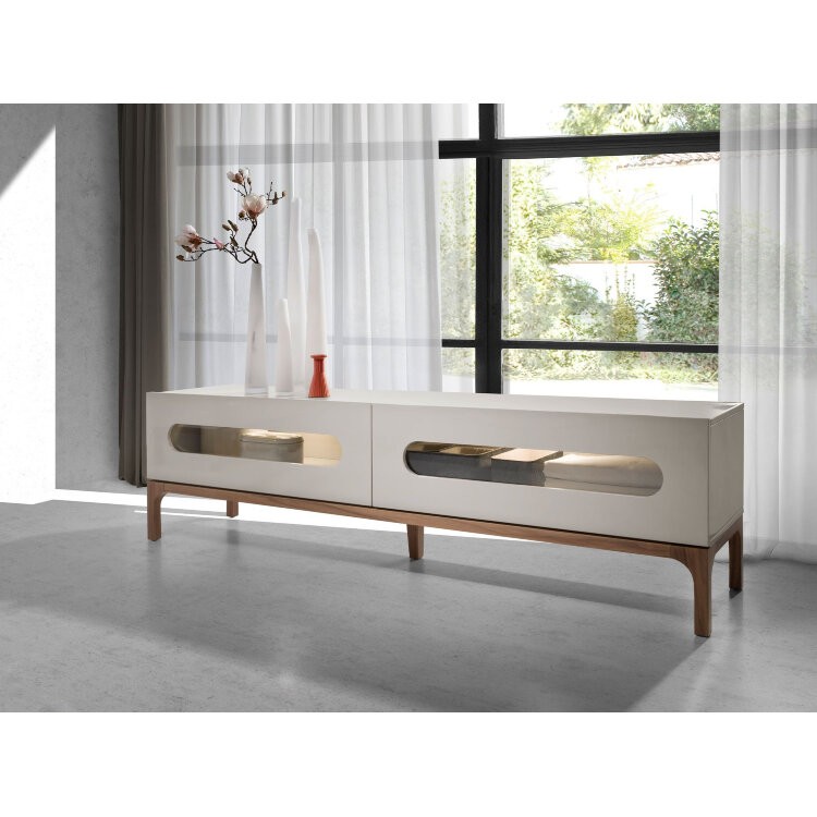 Тумба под ТВ 3242/CP2205TV2 из серого и орехового дерева с внутренней подсветкой