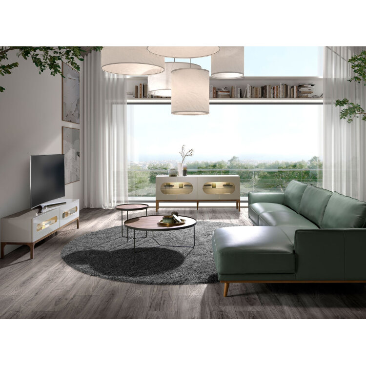 Тумба под ТВ 3242/CP2205TV2 из серого и орехового дерева с внутренней подсветкой