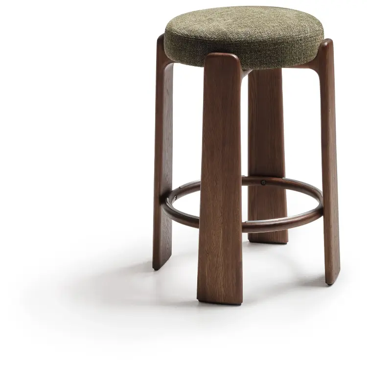 Granite Барный табурет из зеленого шенилла и массива ясеня в отделке орех 75 см