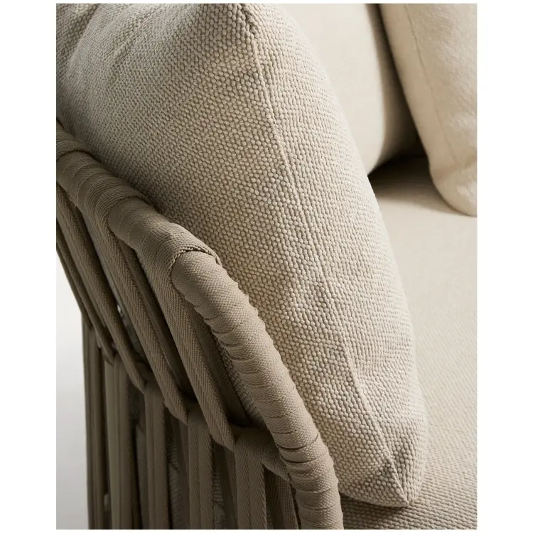 Двухместный модуль уличного дивана Osani из алюминия экрю и веревки цвета таупе 170 см