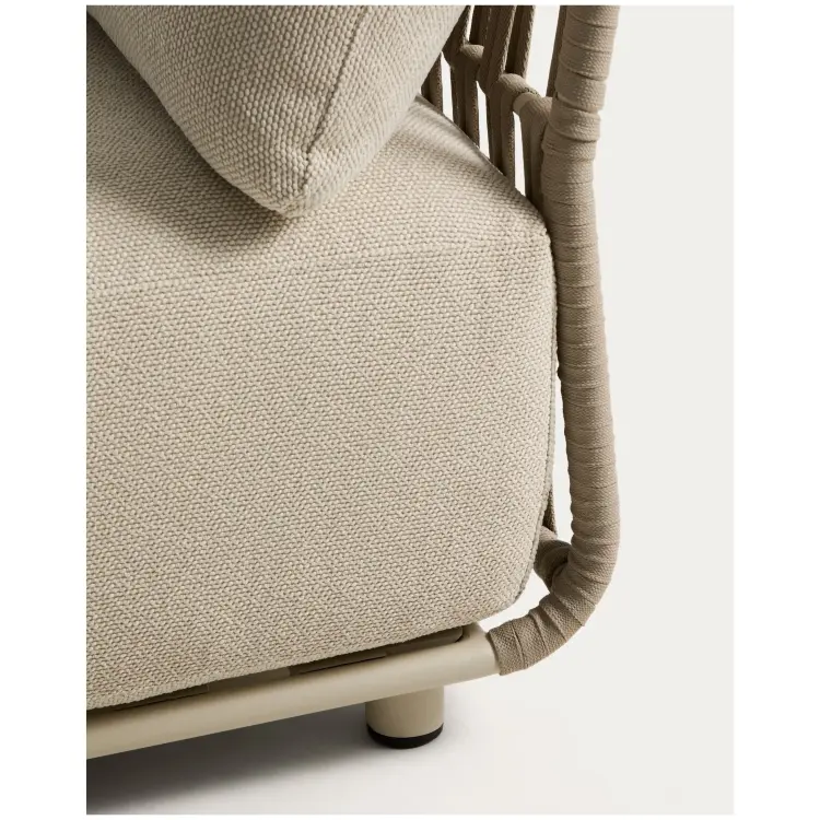 Двухместный модуль уличного дивана Osani из алюминия экрю и веревки цвета таупе 170 см