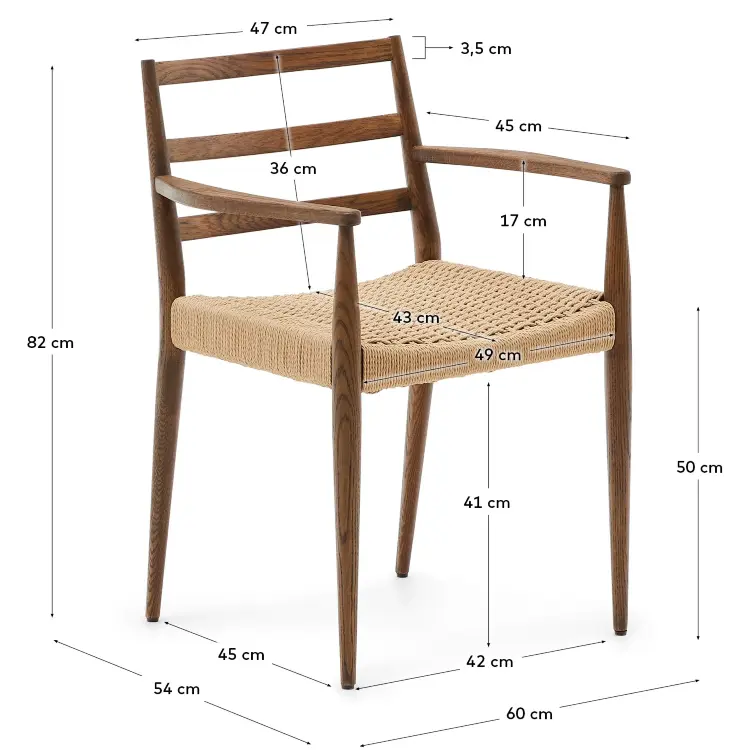 Analy Стул из массива дуба с отделкой под орех и сиденьем из веревки