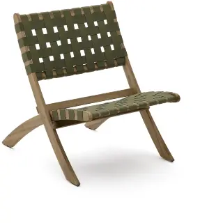 Складное кресло Chabeli из массива акации и шнура зеленого цвета