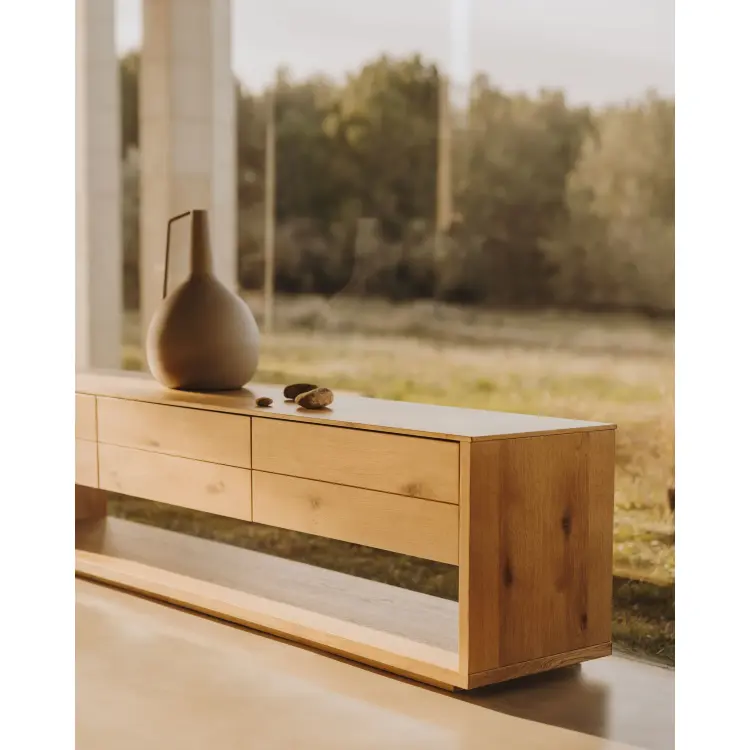 Alguema Тумба под ТВ из дубового шпона с натуральной отделкой 200 x 51 см