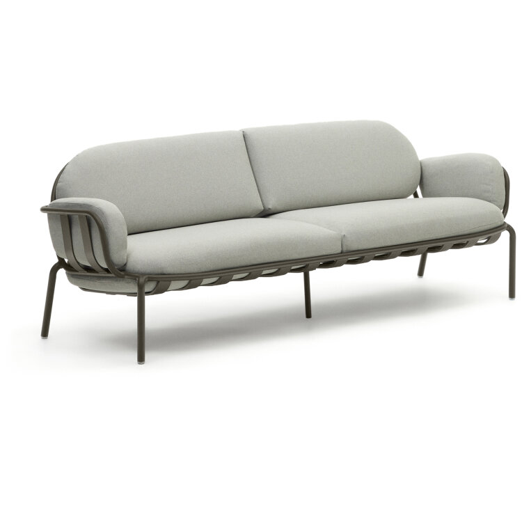 Уличный диван Joncols из серой ткани и зеленым алюминиевым каркасом 225 см