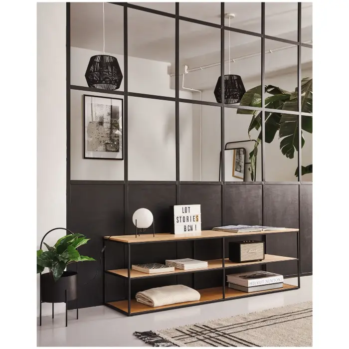 Yoana Тумба под TV из дубового шпона и черного металла 160 x 40 см