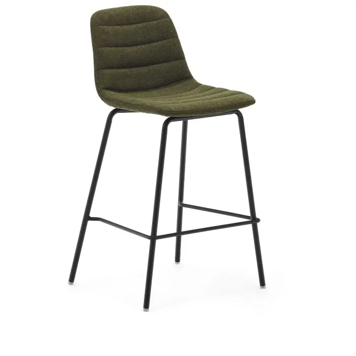 Полубарный стул Zunilda темно-зеленого цвета и стальной синели с матовой черной отделкой
