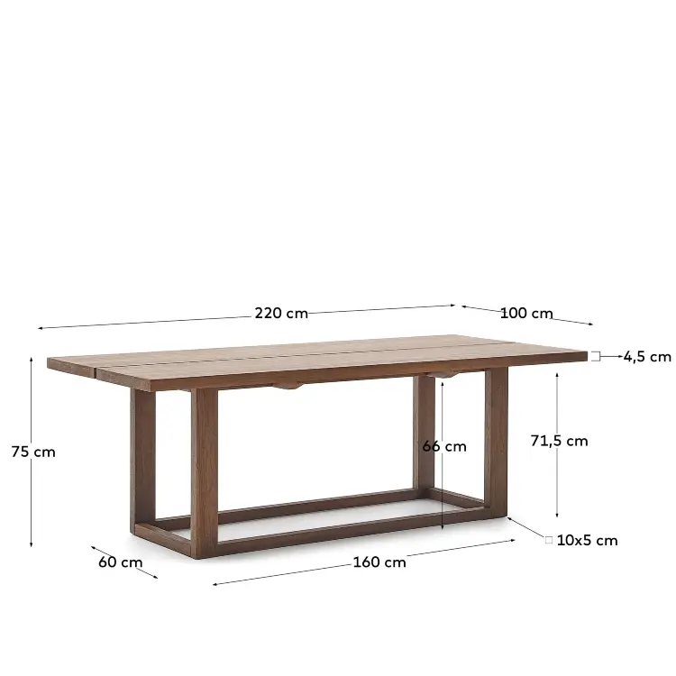 Стол Sashi из массива тикового дерева 220 x 100 см