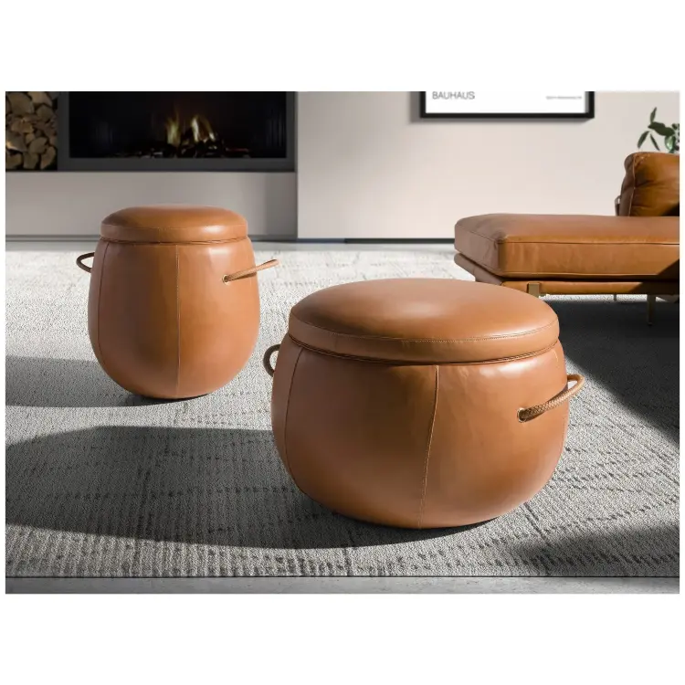 Пуф из кожи цвета Camel 5171