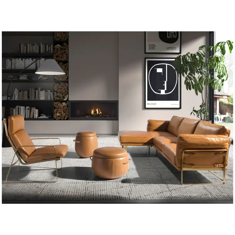 Пуф из кожи цвета Camel 5171