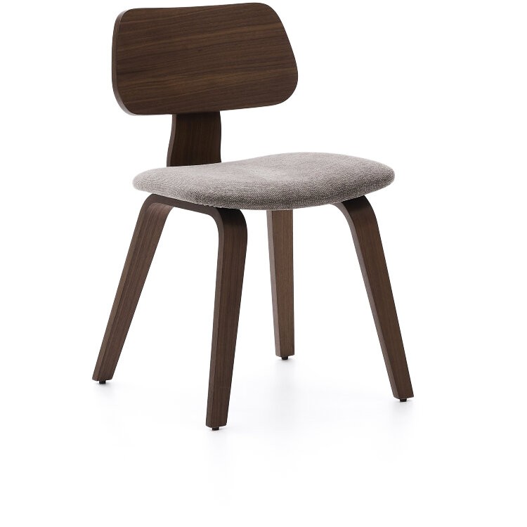 Стул Gena из бежевого шенилла с каркасом из шпона ореха и каучукового дерева