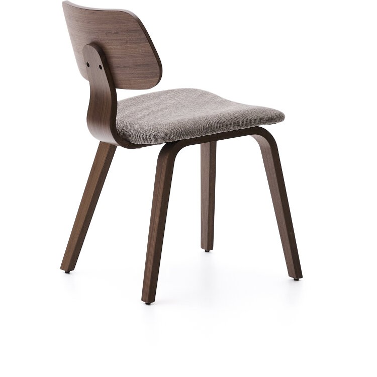 Стул Gena из бежевого шенилла с каркасом из шпона ореха и каучукового дерева