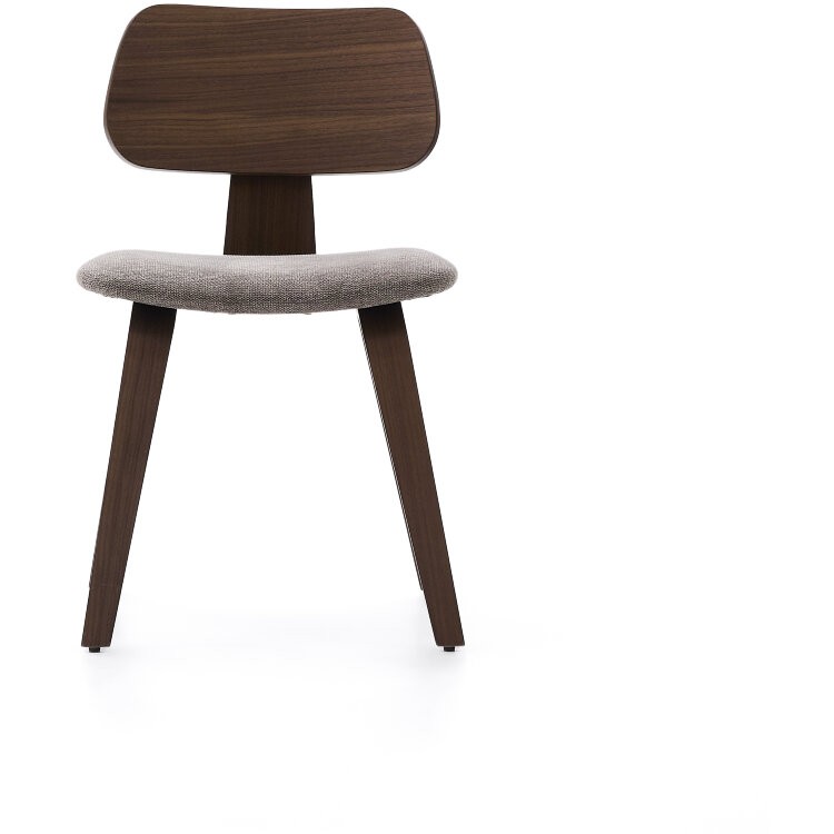 Стул Gena из бежевого шенилла с каркасом из шпона ореха и каучукового дерева