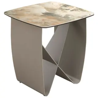 Квадратный угловой столик 2145 из керамики и серо-коричневой стали